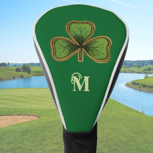 Irish Shamrock and Green St Patrick's Day Monogram ゴルフヘッドカバー