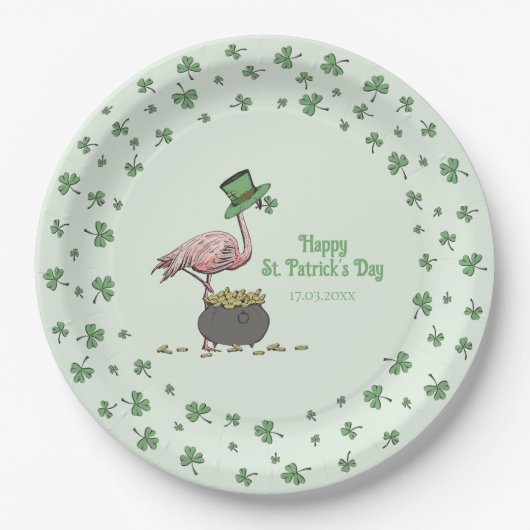 Irish Shamrock Flamingo St. Patrick’s Day Party ペーパープレート (正面)