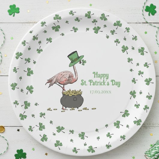 Irish Shamrock Flamingo St. Patrick’s Day Party ペーパープレート
