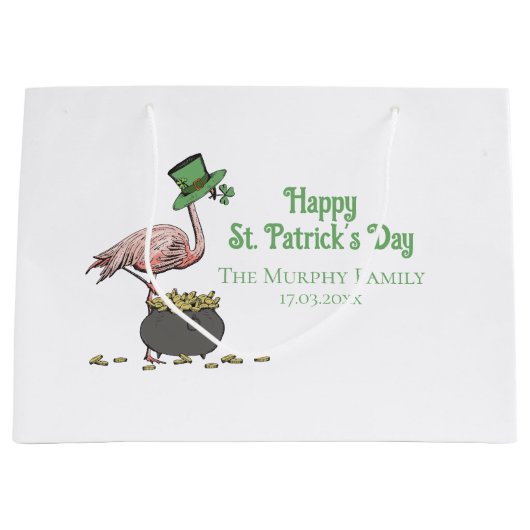 Irish Shamrock Flamingo St. Patrick’s Day Party ラージペーパーバッグ (正面)