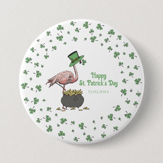 Irish Shamrock Flamingo St. Patrick’s Day Party 缶バッジ (正面)