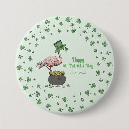 Irish Shamrock Flamingo St. Patrick’s Day Party Bu 缶バッジ