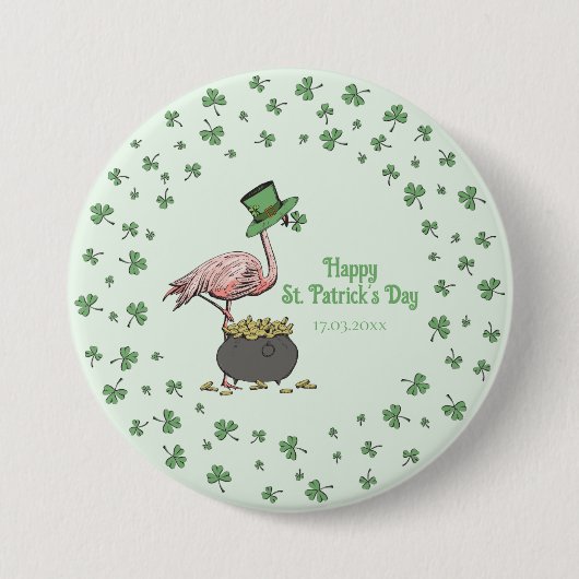 Irish Shamrock Flamingo St. Patrick’s Day Party Bu 缶バッジ (正面)