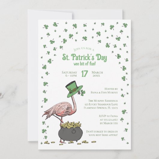 Irish Shamrock Flamingo St Patrick's Day Party 招待状 (正面)