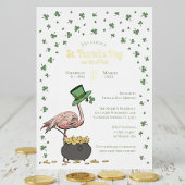 Irish Shamrock Flamingo St Patrick's Day Party 箔招待状