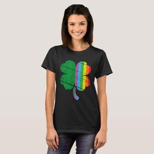 Irish Shamrock Gay Lgbt St Patricks Day Pride Rain Tシャツ (正面フル)