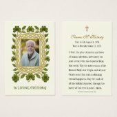 Irish Shamrock Gold Funeral Memorial Prayer Card (正面&裏面)
