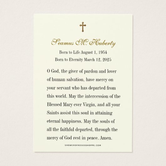 Irish Shamrock Gold Funeral Memorial Prayer Card (裏面)
