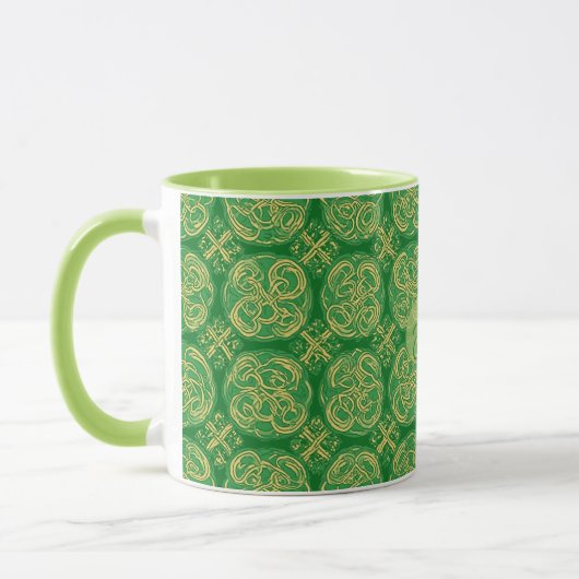 Irish Shamrock Green Abstract Celtic Knot Inspired マグカップ (左)