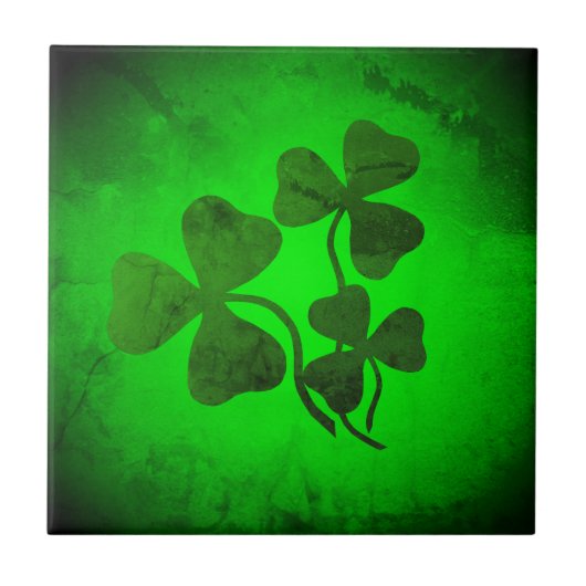Irish shamrock/green clover, Ireland green glow タイル (正面)
