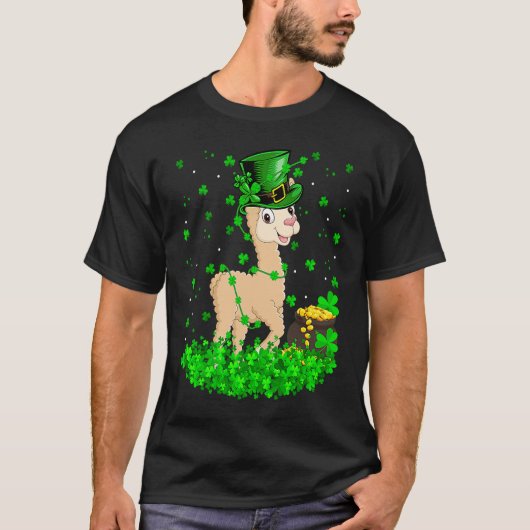 Irish Shamrock Leprechaun Alpaca St Patrick's Day Tシャツ (正面)
