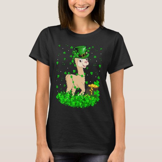 Irish Shamrock Leprechaun Alpaca St Patrick's Day Tシャツ (正面)