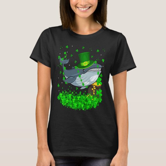 Irish Shamrock Leprechaun Blue Whale St Patrick's  Tシャツ (正面)