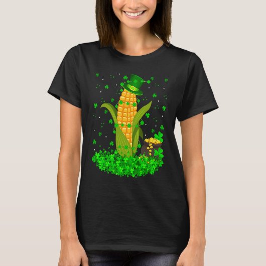 Irish Shamrock Leprechaun Corn St Patrick's Day Tシャツ (正面)