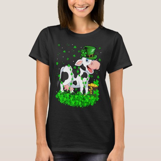 Irish Shamrock Leprechaun Cow St Patrick's Day Tシャツ (正面)