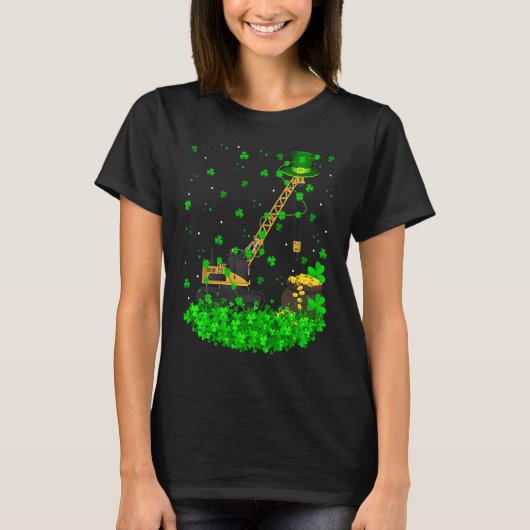 Irish Shamrock Leprechaun Crane St Patrick's Day Tシャツ (正面)