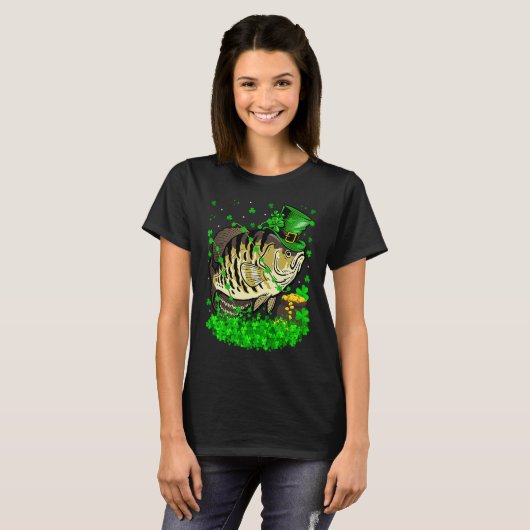 Irish Shamrock Leprechaun Crappie Fish St Patrick' Tシャツ (正面フル)