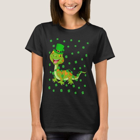 Irish Shamrock Leprechaun Gecko St Patrick's Day Tシャツ (正面)