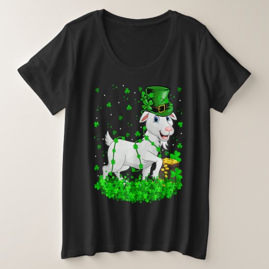 Irish Shamrock Leprechaun Goat St Patrick's Day プラスサイズTシャツ (デザイン正面)