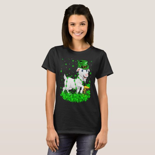 Irish Shamrock Leprechaun Goat St Patrick's Day Tシャツ (正面フル)