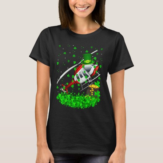 Irish Shamrock Leprechaun Helicopter St Patrick's  Tシャツ (正面)