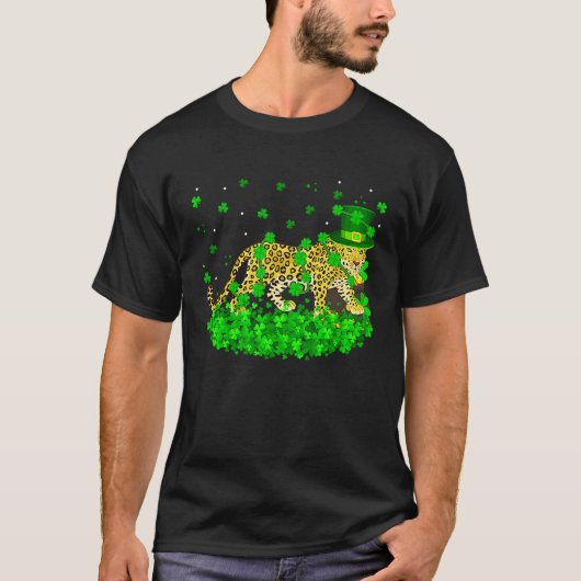 Irish Shamrock Leprechaun Leopard St Patrick's Day Tシャツ (正面)