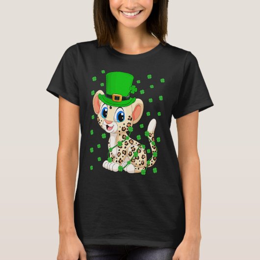 Irish Shamrock Leprechaun Leopard St Patrick's Day Tシャツ (正面)