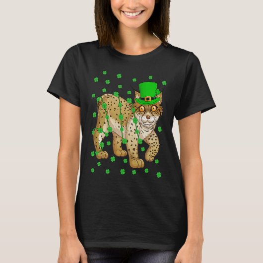 Irish Shamrock Leprechaun Lynx St Patrick's Day Tシャツ (正面)