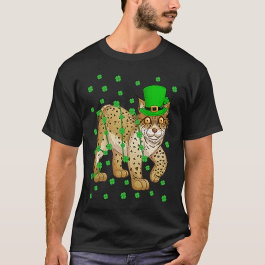 Irish Shamrock Leprechaun Lynx St Patrick's Day Tシャツ (正面)