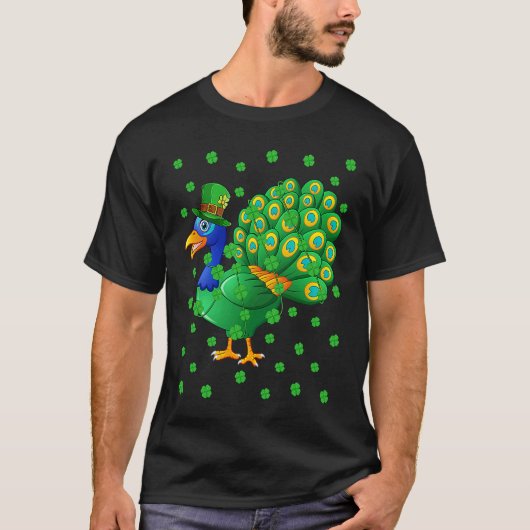 Irish Shamrock Leprechaun Peacock Bird St Patrick' Tシャツ (正面)