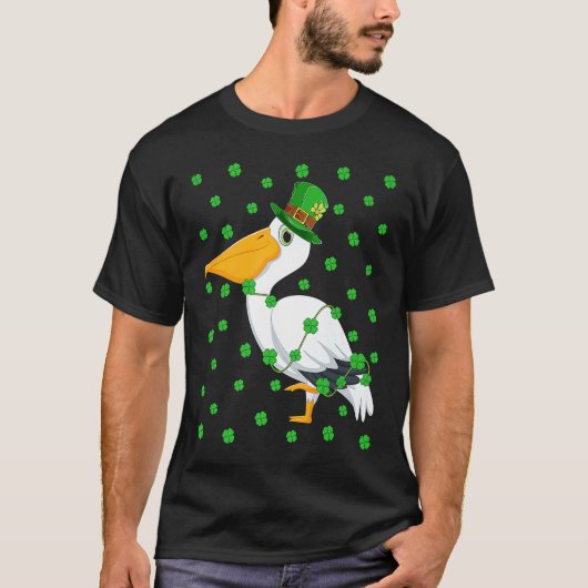 Irish Shamrock Leprechaun Pelican Bird St Patrick' Tシャツ (正面)