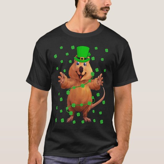 Irish Shamrock Leprechaun Quokka St Patrick's Day Tシャツ (正面)