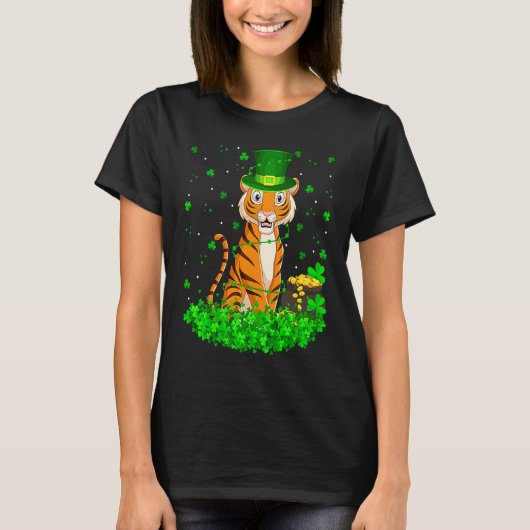 Irish Shamrock Leprechaun Tiger St Patrick's Day   Tシャツ (正面)