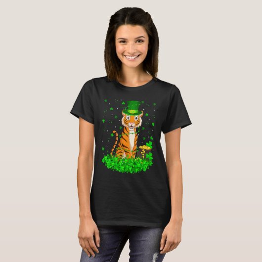 Irish Shamrock Leprechaun Tiger St Patrick's Day   Tシャツ (正面フル)