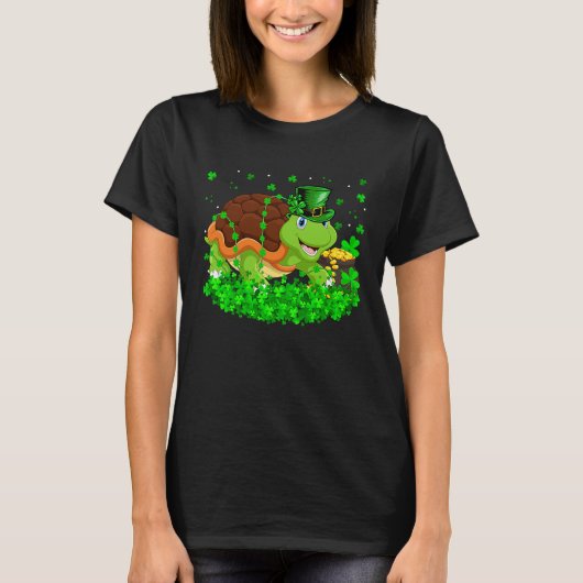 Irish Shamrock Leprechaun Turtle St Patrick's Day Tシャツ (正面)