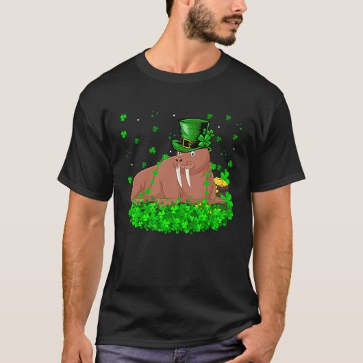 Irish Shamrock Leprechaun Walrus St Patrick's Day Tシャツ (正面)