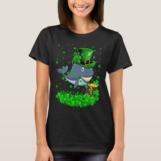 Irish Shamrock Leprechaun Whale St Patrick's Day Tシャツ (正面)