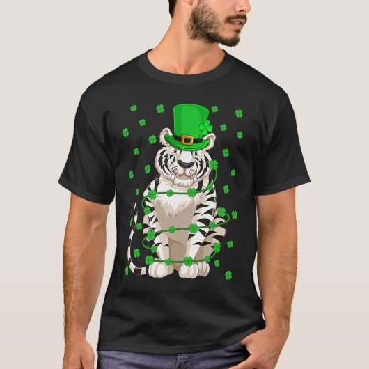Irish Shamrock Leprechaun White Tiger St Patrick's Tシャツ (正面)
