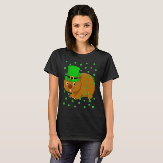 Irish Shamrock Leprechaun Wombat St Patrick's Day Tシャツ (正面フル)