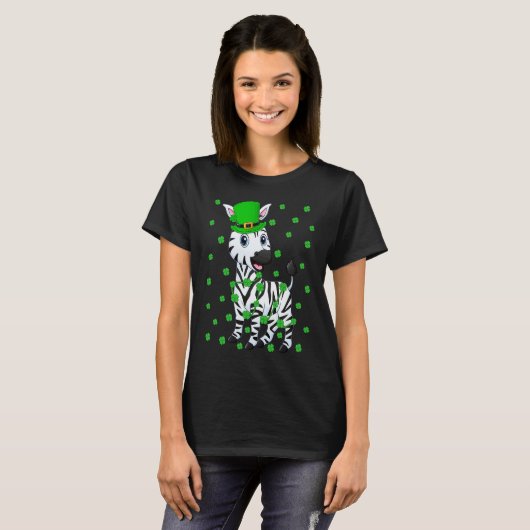 Irish Shamrock Leprechaun Zebra St Patrick's Day Tシャツ (正面フル)