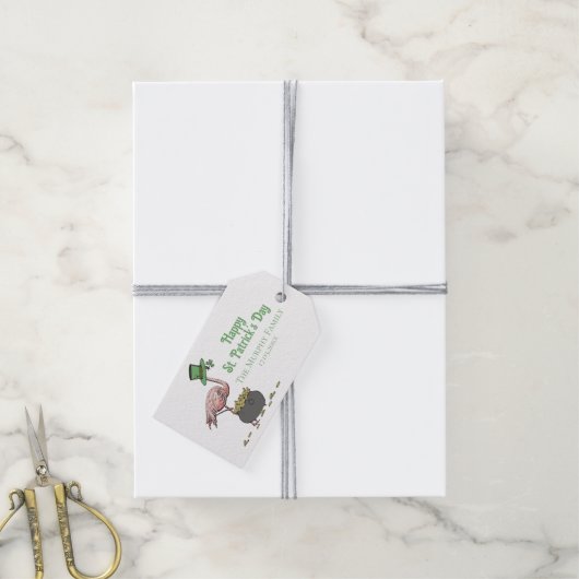 Irish Shamrock Pink Flamingo St Patricks Day ギフトタグ (より糸付き)