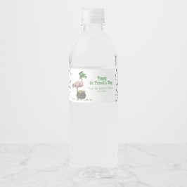 Irish Shamrock Pink Flamingo St Patricks Day ペットボトルラベル