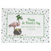 Irish Shamrock Pink Flamingo St Patricks Day ラージペーパーバッグ (裏面)