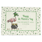 Irish Shamrock Pink Flamingo St Patricks Day Ivory ラージペーパーバッグ (裏面)