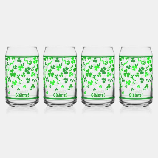 Irish Sláinte Lucky Shamrocks Design Personalized ガラス缶 (正面)