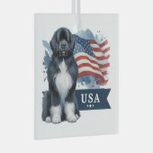 Irish Spot Newfie Patriotic Square ガラスオーナメント (正面右)