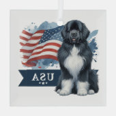 Irish Spot Newfie Patriotic Square ガラスオーナメント (裏面)