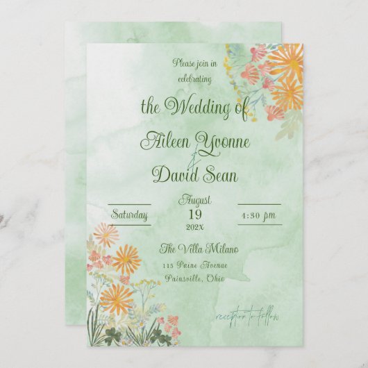 Irish Springtime Daisies Wedding 招待状 (正面/裏面)