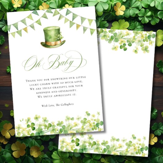 Irish St Patrick's Baby Shower Green Shamrock サンキューカード
