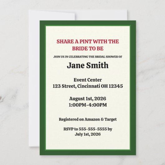 Irish Stout Bridal Shower Invitation 招待状 (裏面)